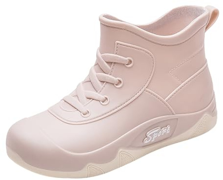 Stivali di gomma corti da donna, vestibilità ampia, impermeabili, da donna, senza lacci, da giardino, leggeri, con suola antiscivolo, stile sportivo, scarpe da pioggia per giornate di pioggia, cachi