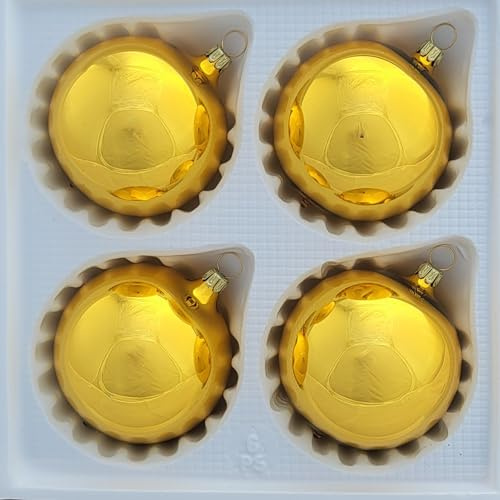 Lauschaer Glas Christbaumkugeln Gold Glanz 4 Stück d 10cm Christbaumschmuck Weihnachtsschmuck mundgeblasen,handdekoriert