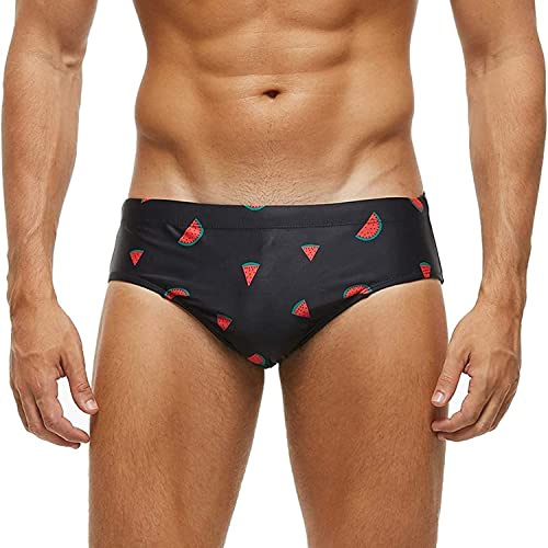 Arcweg Badehose Herren Badeslip Kurz Eng Jungen Schwimmhose Abnehmbares Pad Freizeit Kurze Badehose Wassermelone M(EU)