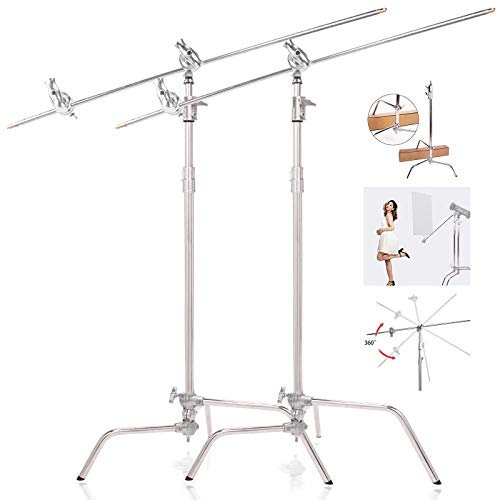 2X Heavy Duty C Ständer Lichtstativ Lichtständer 130-300cm Galgenstativ aus Edelstahl mit 127cm Auslegearm Haltearm und Griffkopf für Studio Video Reflektor, Softboxen, Schirme, Monolicht