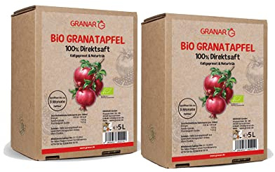 2 x 5 liter ekologisk granatäpple direktjuice, 100 % granatäpplejuice, ekologisk, kallpressad