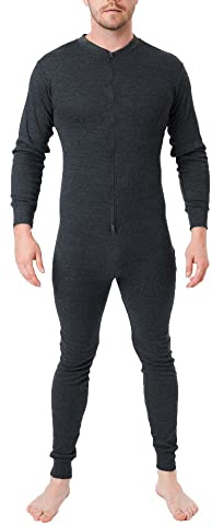LABEL APPAREL Mono térmico para hombre, traje de una pieza, pijama con cremallera, ropa interior, body, ropa de dormir acogedora con cremallera, mono de manga larga, calzoncillos largos, capa base S