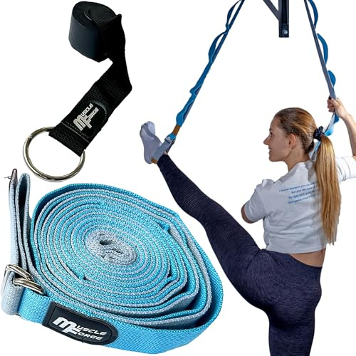 MuscleForge Cinturón de Yoga 300 cm con Gancho de Puerta, Correa de Estiramiento para Piernas, Yoga, Ballet, Pilates y Artes Marciales – Sangle de Entrenamiento con Lazos Ajustables