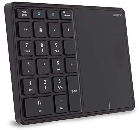 Yunseity 2.4G Wireless Numeric Keypad with Touchpad, 22 Keys Portable Bluetooth Number Pad, Financial Accounting USB C Rechargeable Number Keyboard(Black)