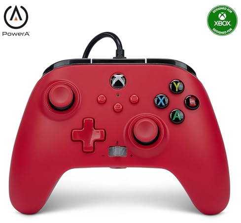 PowerA Verbesserter Kabelgebundener Controller für Xbox Series X|S - Artisan Red, Gamepad, Kabelgebundener Videospiel-Controller, Geeignet für Xbox One, Offiziell lizensiert