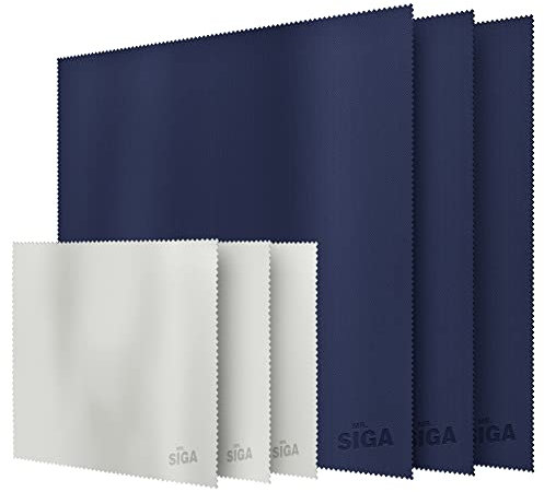 MR.SIGA Paños de Limpieza de Microfibra Premium para Lentes, anteojos, Pantallas, tabletas, Paquete de 3 en Azul Marino con 16 x 16 Pulgadas, Paquete de 3 en Gris con 6 x 7 Pulgadas