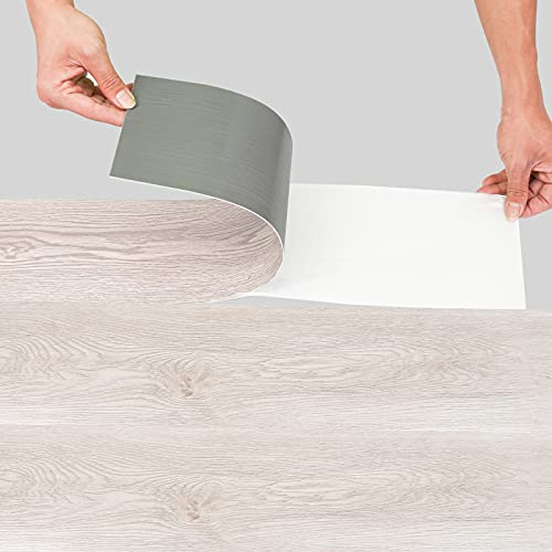Jopassy PVC-golvbeläggning, självhäftande vinylgolv, ca 3 m², 21 plattor, halkfria vattentäta golvplattor, 91,5 x 15,2 cm, laminat, golvbrädor, vinylkakel, för golvvärme, vit ek