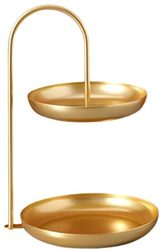 2-stöckiger Obstkorb, Eisen-Obst-Serviertablett, Wasserdicht, Mehrstöckig, Aufbewahrungsplatte, Servierständer, Gemüseaufbewahrung, Snack, Nüsse, Dessert, Kuchentablett Für Party, Hochzeit(Gold)