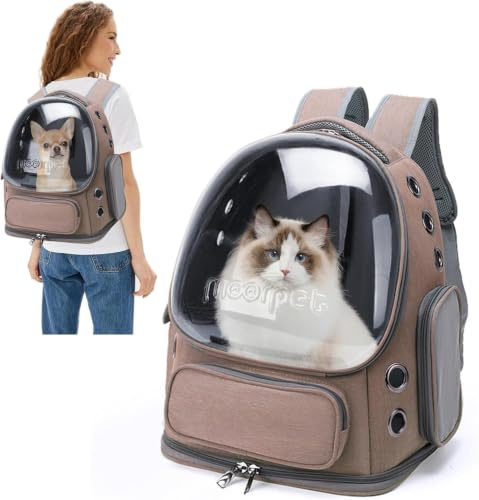PETCUTE Mochila de Burbujas Duradera para Mascotas,Mochila para Gatos con Almohadilla extraíble,Mochila para Perros y Gatos con Correa de Seguridad Interior,Portador De Mascotas para Viajes Senderismo