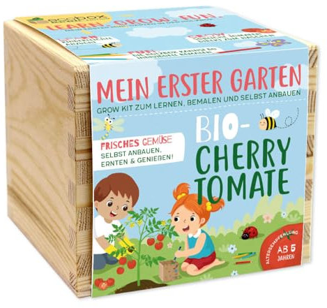 Feel Green ecobox-Kids-Edition Cherry Tomate, Nachhaltige Geschenkidee (100% Eco Friendly), Grow Your Own/Anzuchtset, Made in Austria, Holz