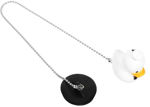 IMIKEYA Cartoon Ente Pool Badewannenstöpsel Mit Kettenablauf Gummidichtungsstopfen Ablassstopfen (40cm Weißer Hut Ente Schwarzer Stöpsel) Enten-Charm-badewannenstopfen Mit Kette