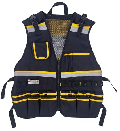 MagiDeal Electrician Tool Vest Multiuse Tool Vest with Reflective Strips Oxford Cloth Multi Pockets Vest for Architect Carpenters