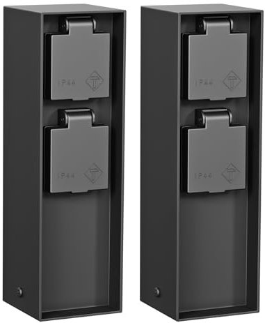 ledscom.de 2 pièces Colonne de Prises de Courant de Jardin POKU pour l'extérieur, IP44, 2X, Plastique, Noir, carré, 23 cm