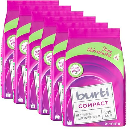 6er Set Burti Compact 1,1 KG (ca. 132 Waschladungen) - reinigt pflegeleichte, farbige und feine Textilien mit reine Seife, natürlichen Enzyme und der 4xAktiv-Plus-Formel besonders schonend