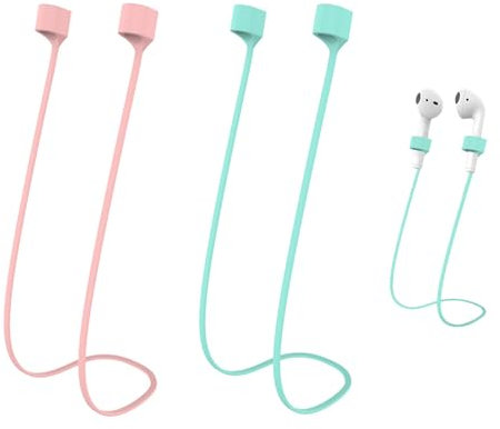 2 Bandas Compatible con los AirPods, Soporte Deportivo de Silicona, Accesorios Antipérdida Compatibles con AirPods 1, 2, 3, Pro, Correas Flexibles para Auriculares Inalámbricos (Rosa y Verde Menta)