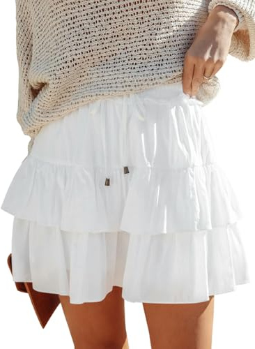 Aoudery Flowy Shorts for Women Boho Ruffled Tiered Skorts Casual High Waist Mini Skirts Tennis Golf Comfy Shorts 2026 - A White M