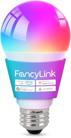 Fancylink Matter Smart Light Bulbs, Color Changing Light Bulb, hub Required, A19 60W,2.4Ghz WiFi only,Compatible with Alexa Google Assistant, Apple Home,16 Million Colors RGBCW 800 Lumen,1 Pack