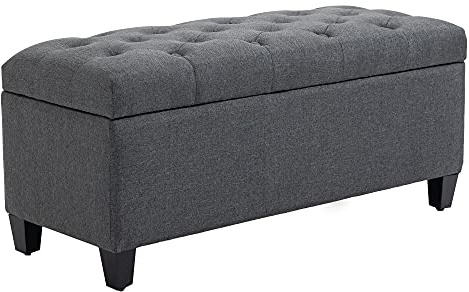 HOMCOM Banc de Rangement Pouf Salon Bout de lit capitonné Coffre de Rangement Repose-Pieds pour Salon, Chambre, entrée, 100 x 40 x 44 cm, Gris foncé