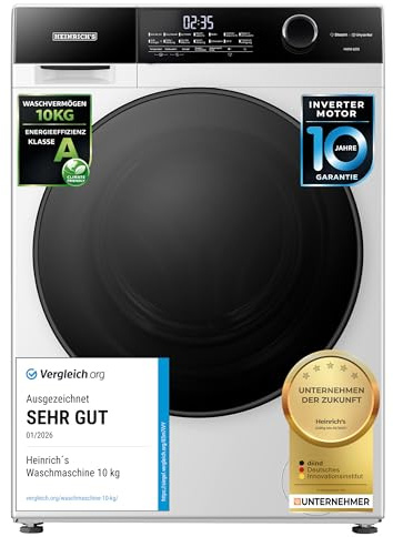 Heinrich´s Waschmaschine, Steam-Funktion, 10kg Mega Kapazität, 15 Programme, 1400 U/min., Aqua-Stop, LED-Display, Endzeitvorwahl, mit Kindersicherung, langlebiger und leiser Inverter Motor,Weiß