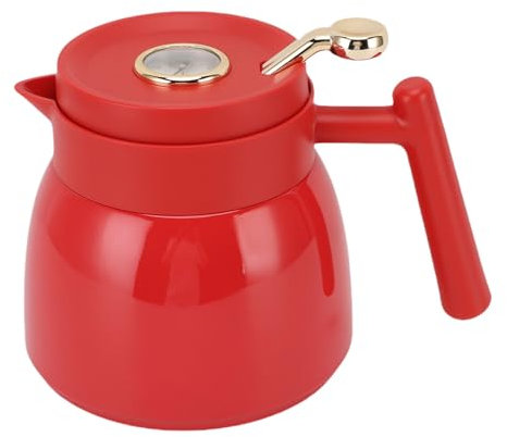 Cafetière Isotherme avec Filtre, Théière Isotherme en Acier Inoxydable de 880 Ml, Pichet Isotherme pour Eau et Boissons avec Affichage Mécanique de la Température (rouge)
