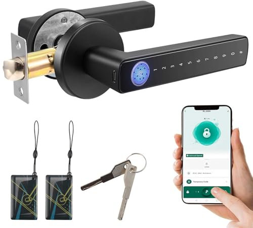 Serratura per porta con impronte digitali, serratura elettronica con 6 possibilità di sblocco, serratura biometrica 6 in 1, intelligente serratura per porte con uno spessore di 30-55 mm