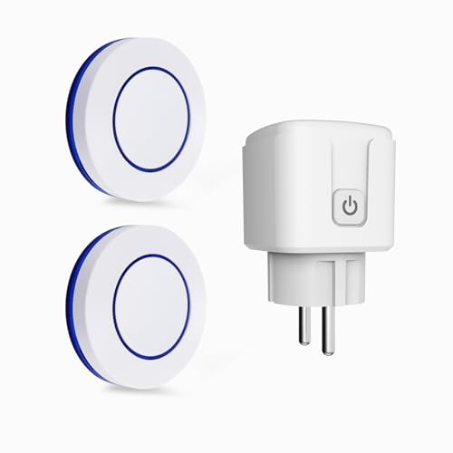 HYHIOTS Prise Telecommande Sans Fil, Prise Connectée Extérieure RF433 MHz émetteur Radio Émetteur + Récepteur Commande Sans Fil 100m, 3500W Max Commutateur Sans Fils (2 interrupteur 1 récepteur)