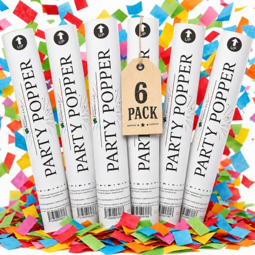 Clover Products Confetti Poppers Premium Large Confetti Cannon – 6 Pack Multicolor Poppers for Weddings, Birthdays & Events Air-Powered, Safe & Shoots 25 Feet for Indoor & Outdoor Celebrations