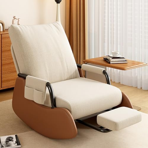 Rocking Chair, Nursing Chair with Footstool, Wood Base and Side Pocket, Comfy Design for Living Room and Bedroom