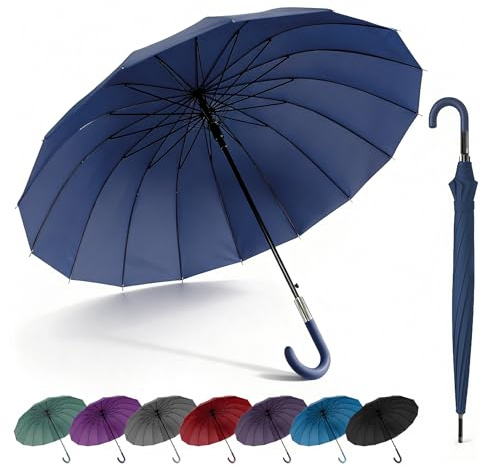 SHANN Paragua Largo Clasico Grande Automatico Resistente al Viente, Impermeable, Mango Curvo, Grande y Elegante para Hombre y Mujer