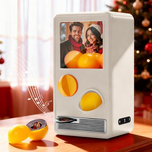Custom Gacha Machine, Personalised Gachapon Machines That Plays Songs, Toy Capsule Vending Machine with Photo & Music, Record Player with Custom Cd, Customised Gifts for Him Her (Ivory White)