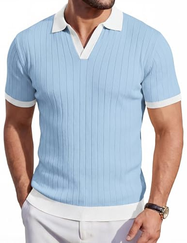 Remxi Men's Knit Polo Shirts Short Sleeve Ribbed Knitted Golf Shirt Lightweight T Shirts with Contrast Collar