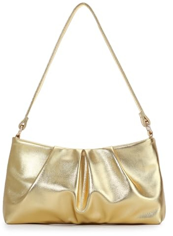 HomKuch Mujeres nube embrague bolsos elegante PU cuero plisado dumpling bolso de noche bolso