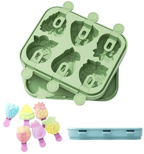 KAHZOR Stampi Ghiaccioli Bambini, Stampi per Ghiaccioli in Silicone a Forma di Frutta, Mini Stampi per Gelato su Stecco, Riutilizzabili, Con Coperchi e Bastoncini, Facili da Rimuovere, Senza BPA