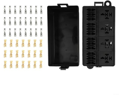 Módulo de distribución de fusibles de 12 vías con 4 soportes de relé y cubierta segura para cableado limpio en aplicaciones automotrices marinas y RV (sin fusible)