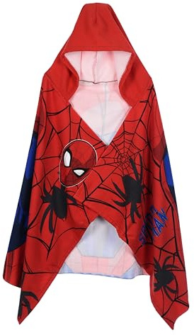 Marvel Spider-Man handduk med huva för barn, röd och blå, en storlek, 70 x 140 cm