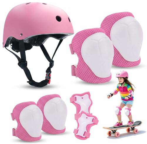 VPAFPEKG 7 Piezas Equipo de Protección Infantil con Casco Ajustable Rodilleras Coderas y Muñequeras para Ciclismo Monopatín Patinaje y Deportes Extremos, Protecciones para Niños 3-12 Años