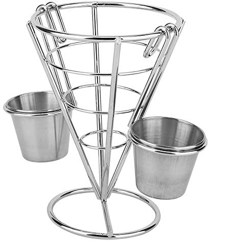 Annadue Buffékon Snacks Visningsställ Pommes Frites-hållare Hängande Korgställ för Festservering, Metalltrådfriteringshållare med Såskopp, Dubbelkopp Storlek 5,7 X 3,9 Tum, Robust och Lätt Att