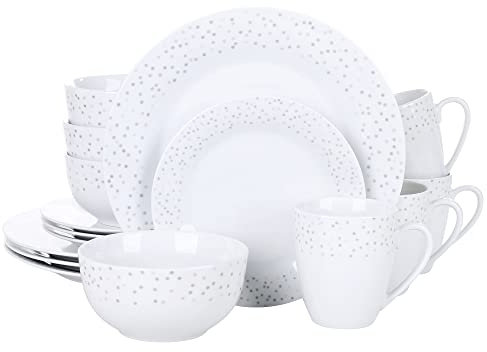 VEWEET, Tafelservice Serie 'ORION' aus Porzellan, 16-teilig Kombiservice beinhaltet 10,75 '' Speiseteller, 7,5 '' Desserteller, 5,5 '' Schüssel und 380ml Kaffeebecher,Komplettservice für 4 Personen