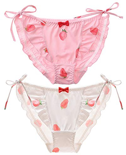 Joyralcos Japanese Stawberry Print Bikini Panties 2 Pack Briefs Cosplay Anime Underwear (Strings Style)