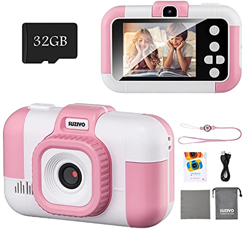 Kids Camera, SUZIYO Children Digital Selfie Video Camcorder 1080P Dual Lens 2.4 Inch HD, Birthday Christmas Electronic Gifts Toys for Age 3-9 Years Old Toddlers Girls Boys with 32G TF Card,Pink