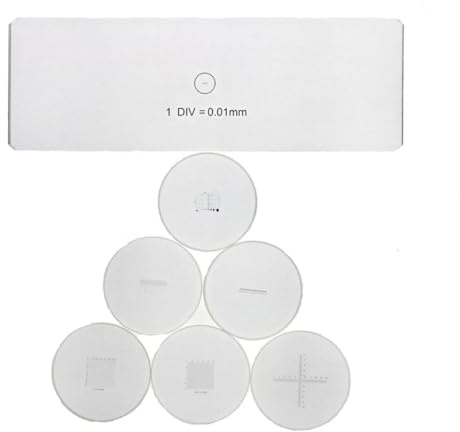 Microscope Stage Calibration Slide, Eyepiece Micrometer, Microscope Eyepiece Graticules, Ocular Micrometer, Cross Line Reticle (Set of 7)