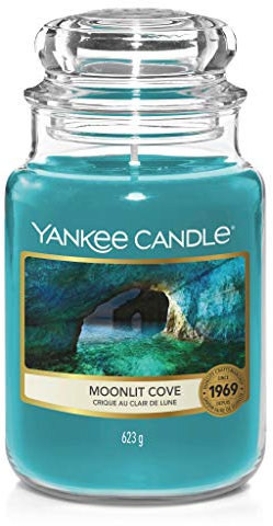 Yankee Candle Moonlit Cove, eine versteckte Bucht, das Mondlicht spiegelt sich im Wasser, Zitronenduft, Ingwer, Türkis, Brenndauer 110-115 Stunden, Groß, 1630410E