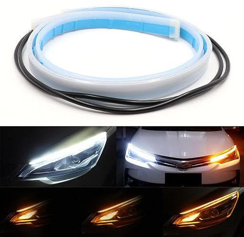 JinRui-T 2Pcs 60cm Led Strip Lights for Cars - Sequential Led Strip Daytime Running Lights & Turn Signal Bulb DRL Amber/Yellow & White