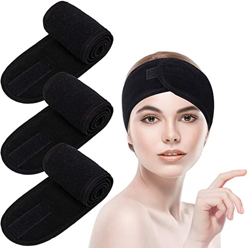 3 Pièces Bandeau Maquillage,Bandeau Cheveux,Bandeau Cheveux pour Soin Visage,Bandeaux de Bain Esthetique,Spa Headband,Pour Spa,Yoga,Maquiller Soins du Visage(Noir)