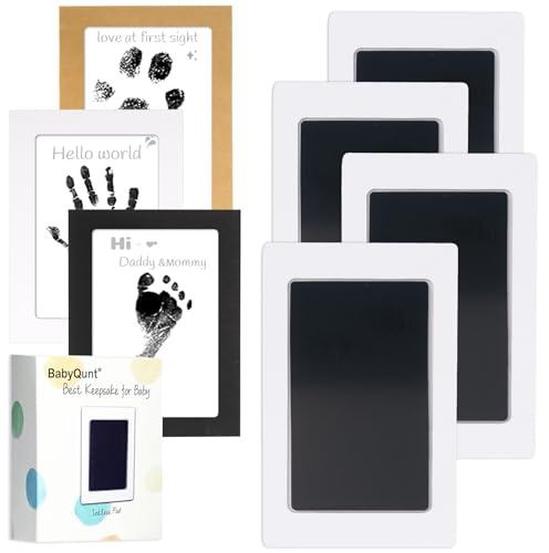 BabyQunt Bläckfri babyhand- och fotavtryckssats, ren beröring bläckdyna kit, säker ingen röra utskrift spädbarn hand fotstämpel, 4-pack nyfödd bläckfria tryckdynor perfekt minnessak eller present till