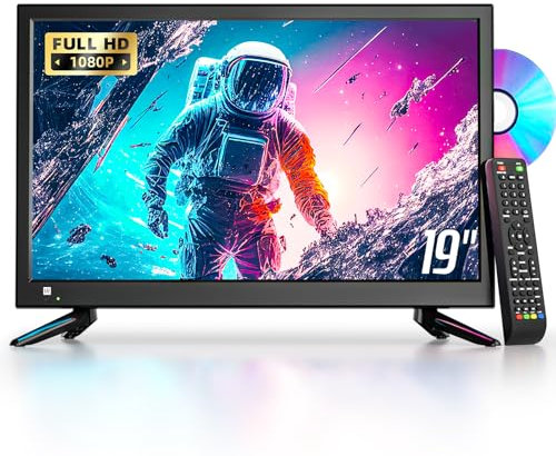DESOBRY 19 Zoll Kleine Fernseher mit DVD Player integriert, 1080P Outdoor tv unterstützt Antenne HDMI USB AV Eingang, 12V Fernseher für wohnmobil/Camping/Wohnwagen