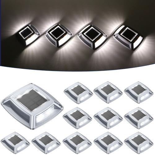 Hoyiours Éclairage pour Chemins Spot Solaire Extérieur Puissant IP68 Étanche 12 Articles Eclairage Escalier Blanc Balise Jardin 24LM pour Terrasse, Chemin, Piscine et Parc