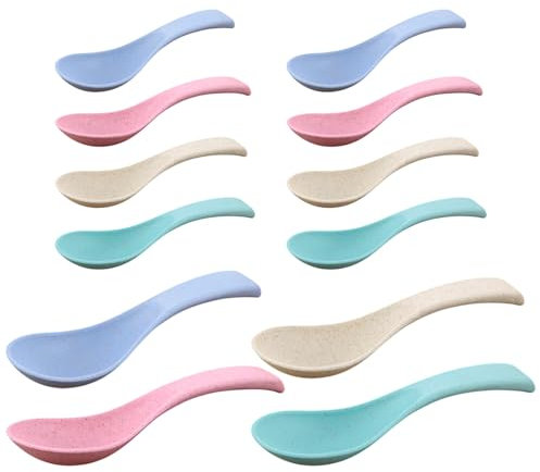 12 Pcs Reusable Dinner Spoons Portable Travel Spoons Plastic Cutlery Spoons Lightweight Tea Spoons Rice Dessert Spoons Soup Tasting Spoons,Chinese Soup Spoons