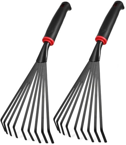 NULYLU 2piezas Rastrillos De Jardín De Mano Mango Ergonómico Rastrillos Cortos De Metal para Césped Herramientas De Jardinería Eficientes y Ligeras