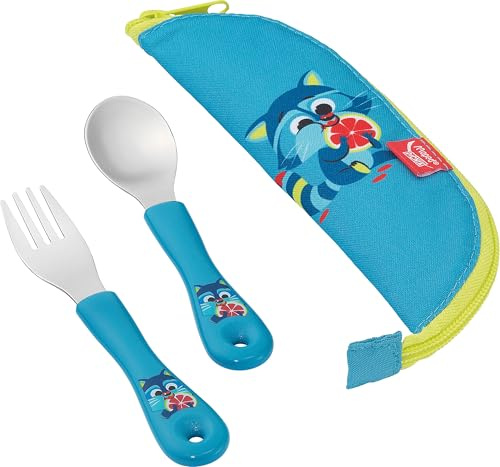 Maped PICNIK - Besteck-Set MINIZ WASCHBÄR 3-tlg, Gabel + Löffel, Blau